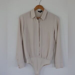 Express Portofino Shirt Thong Bodysuit, nude, S